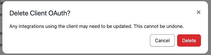 Screenshot of delete confirmation modal