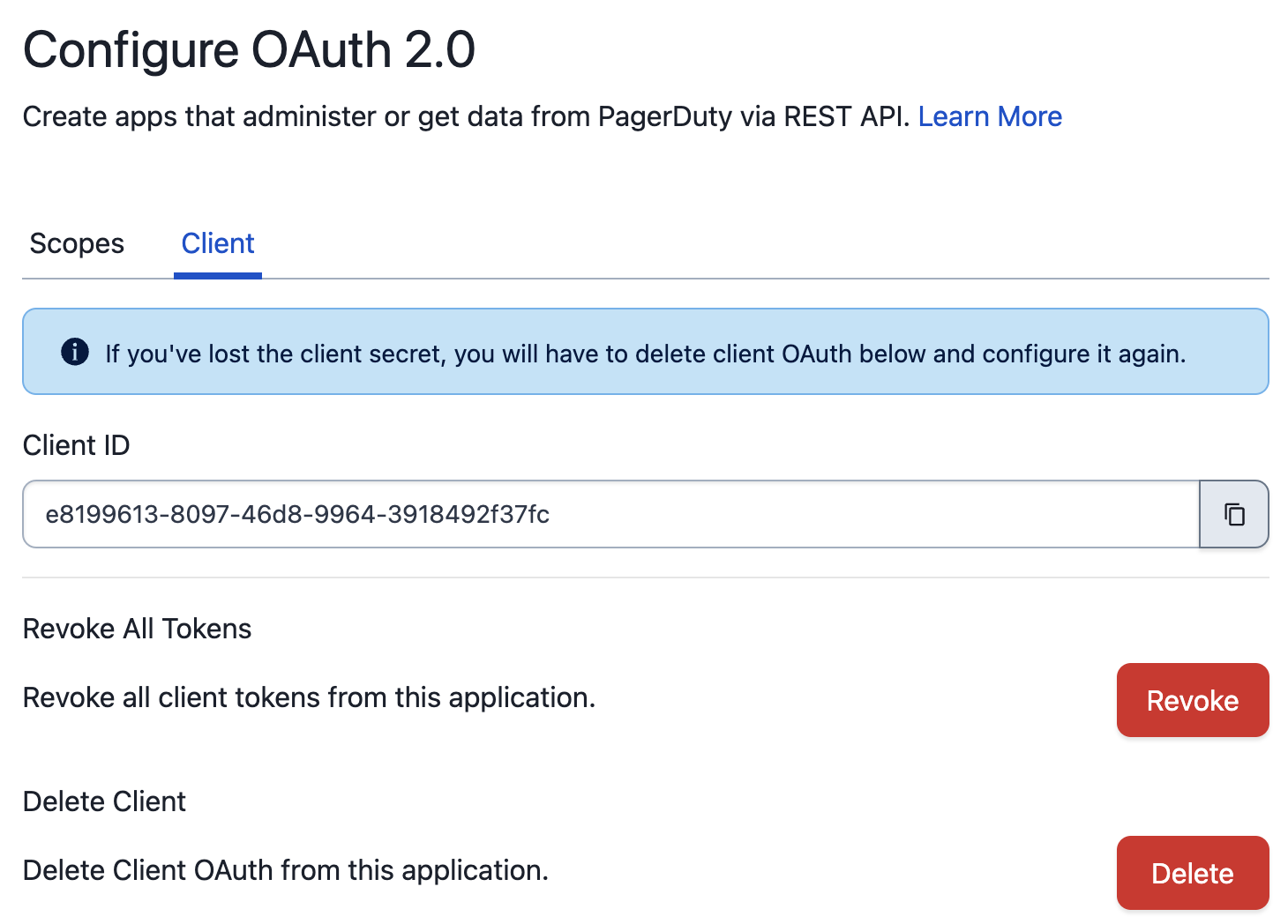Screenshot of OAuth functionality danger zone