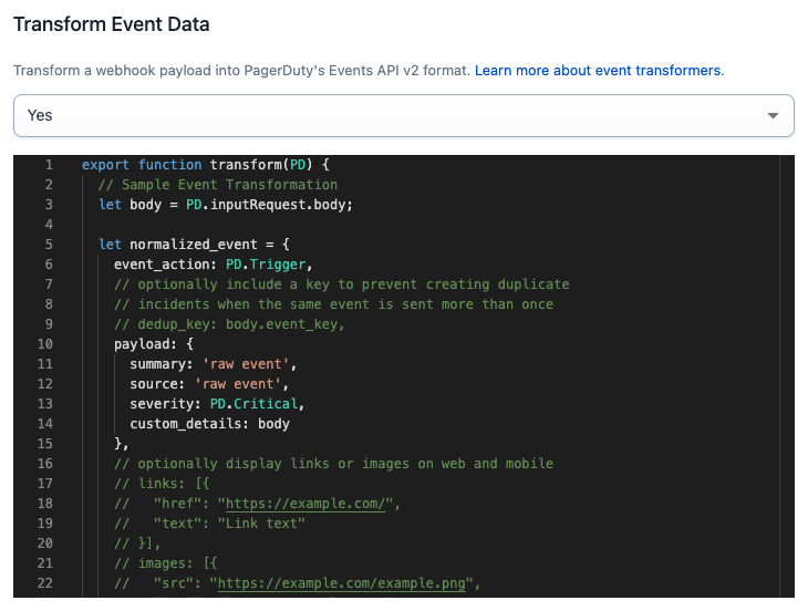 Screenshot of transformer code editor