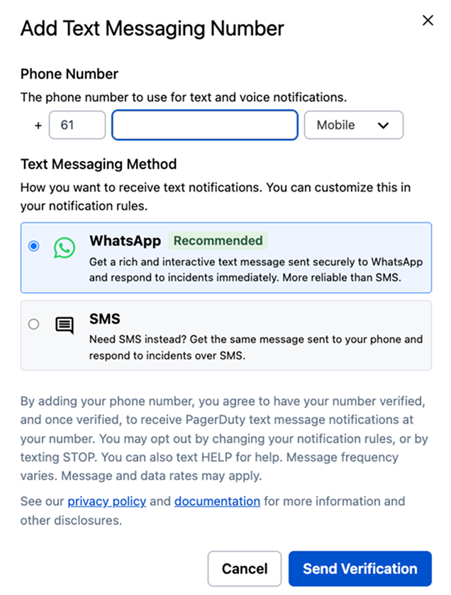 Add WhatsApp as a Notification Method