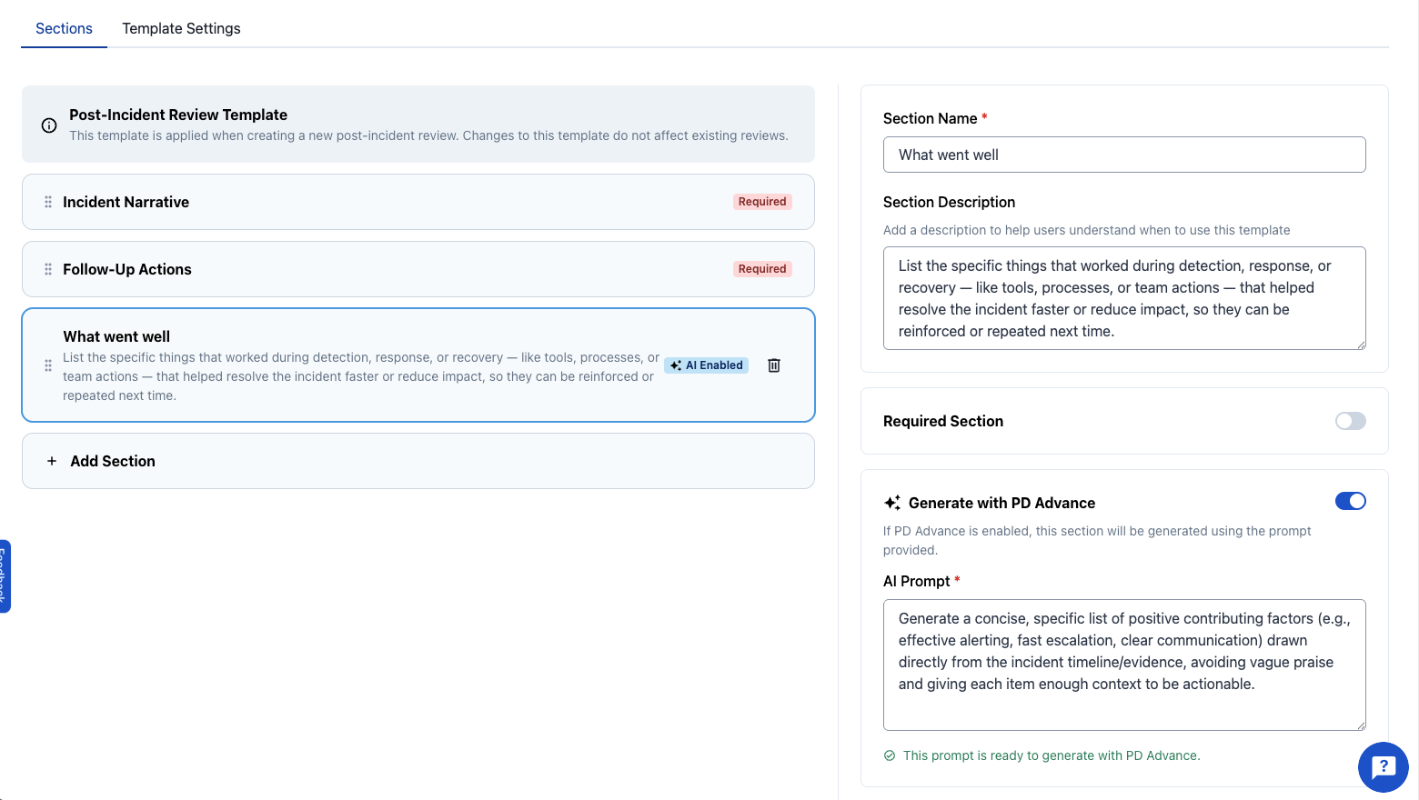 Post-incident review template builder in PagerDuty
